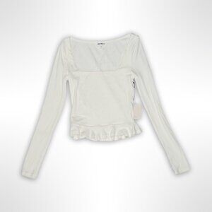 Superdown White Ribbed Square Neck Peplum Top - XS